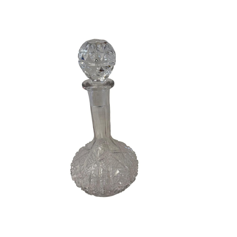 Cut Glass Liquor Decanter Clear Vintage Excellent Diamond Pattern